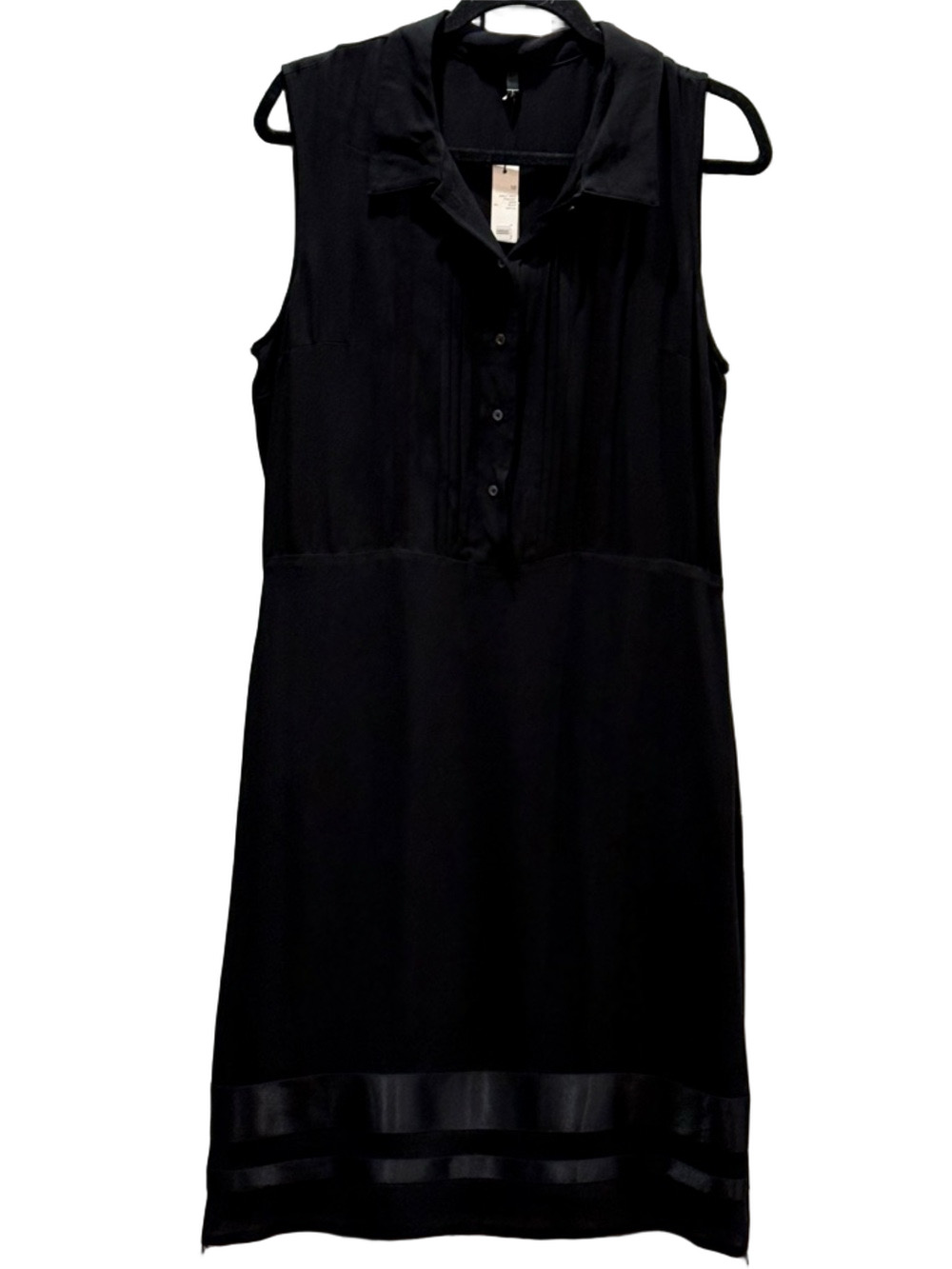 Tahari Ayelet Silk Dress Sleeveless Dress in Black with Collar | Size 10